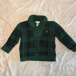 Ralph Lauren boys shawl collar green tartan sweater size 24M